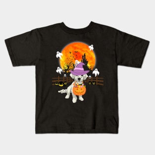 Poodle Dog Witch Halloween Pumpkin Kids T-Shirt